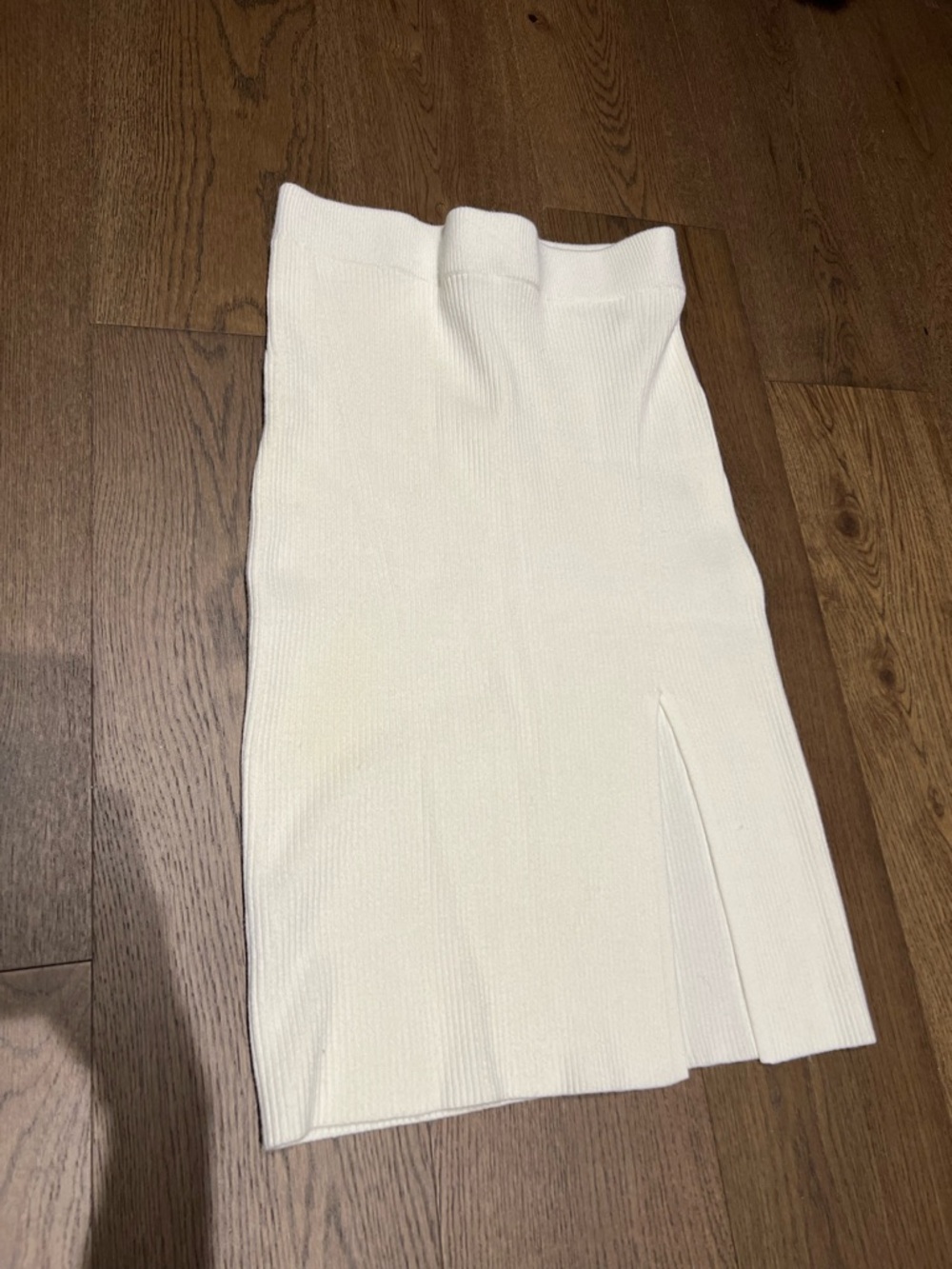 A&F Cream Ribbed Midi Skirt with Front Slit